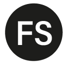 Logo circolare pieno nero con al centro le lettere “F S” in bianco.